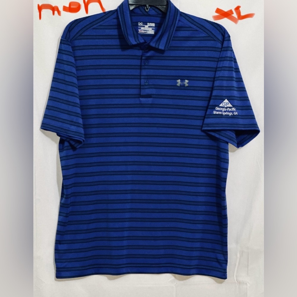 MEN BLUE & BLACK STRIPED UNDER ARMOUR POLO